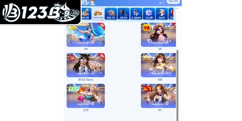 Tổng quan về sảnh game bài 123B