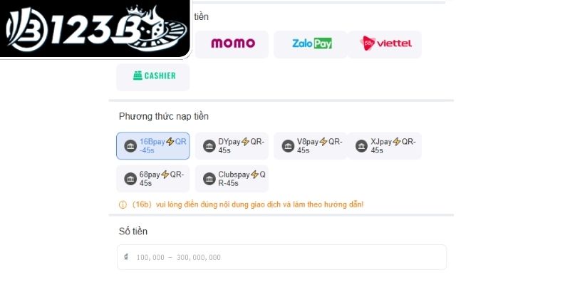 Nạp tiền 123B qua Banking