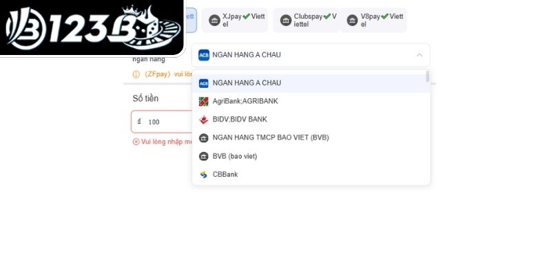 Lưu ý khi nạp tiền 123B